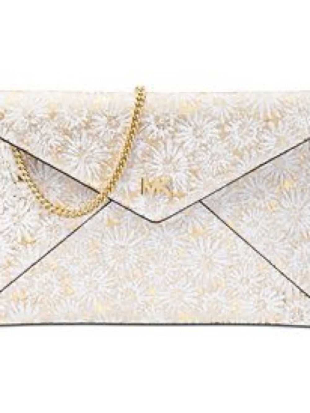 Michael Kors  Elegant White & gold daisy Envelope Clutch with Chain